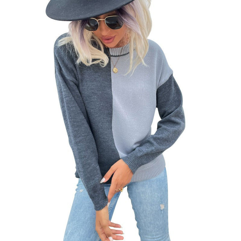 Damen Strickpullover im Colorblock‑Design mit Rundhalsausschnitt und lockerer Oversize‑Passform Echoarchiv