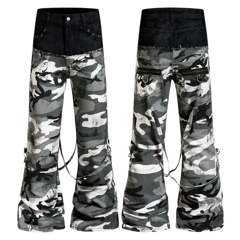 Damen Weite High‑Waist Cargohose im Camouflage‑Look mit Bondage‑Riemen Echoarchiv
