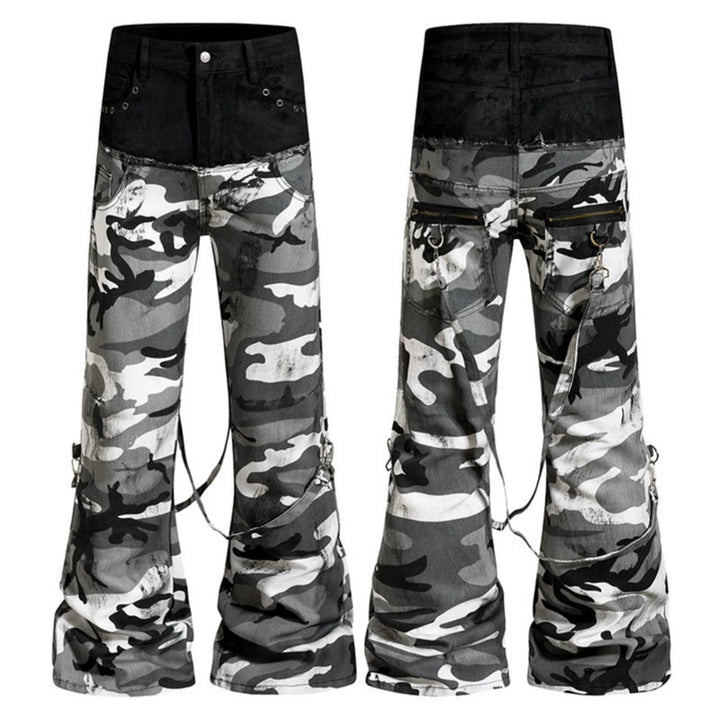 Damen Weite High‑Waist Cargohose im Camouflage‑Look mit Bondage‑Riemen Echoarchiv