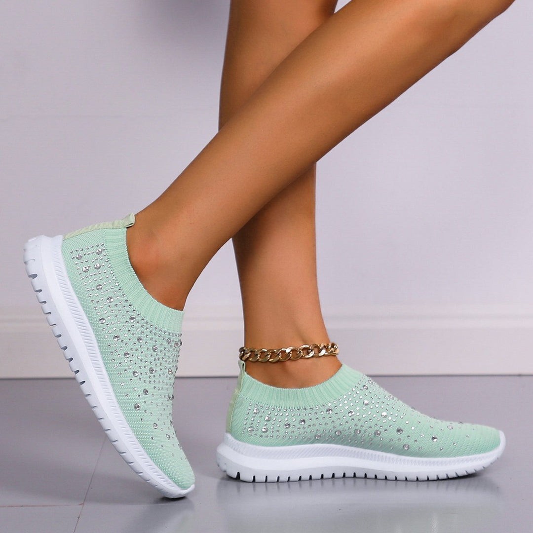 Damen nan gestrickter Slip-On Sneaker mit Strassbesatz, elastischem Schaft und stoßdämpfender EVA-Sohle Echo Archiv