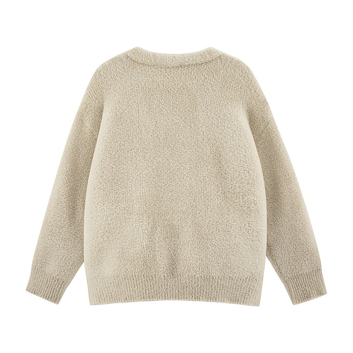 Damen Oversize Teddy-Strickcardigan mit V‑Ausschnitt und Holzknöpfen Echoarchiv