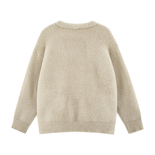 Damen Oversize Teddy-Strickcardigan mit V‑Ausschnitt und Holzknöpfen Echoarchiv