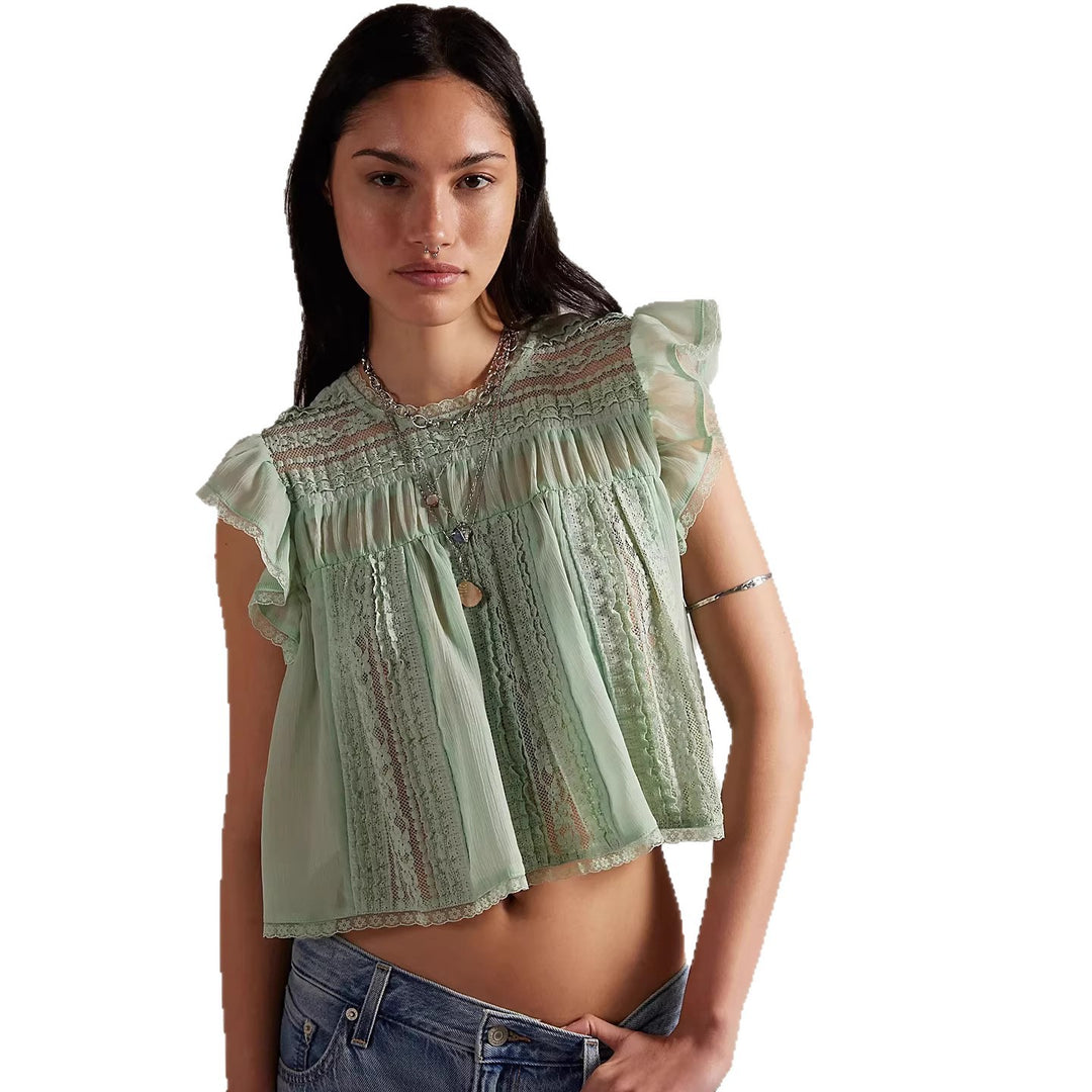 Damen Luftiges Spitzenoberteil mit Rüschendetails Echo Archiv