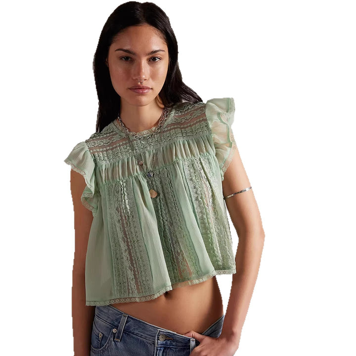 Damen Luftiges Spitzenoberteil mit Rüschendetails Echo Archiv