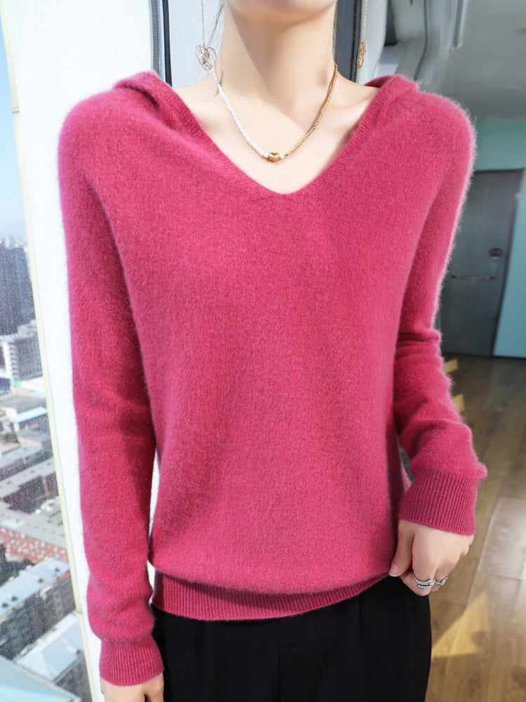 Damen Kuscheliger Kapuzenpullover im Angora‑Look mit feinem Rippbund Echoarchiv