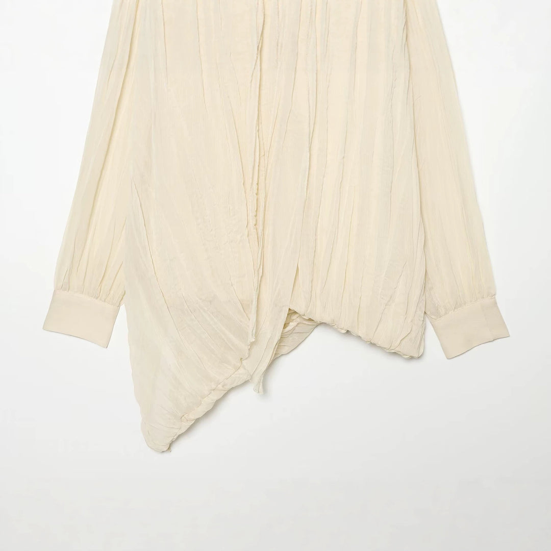Damen Geraffte Crinkle-Bluse mit Schlauchkragen, Ballonärmeln und gedrehtem Saum Echo Archiv
