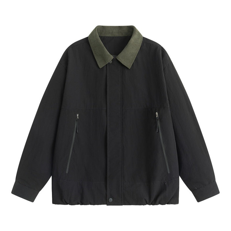 Herren Leichte Harrington-Übergangsjacke mit Cordkragen, verdeckter Druckknopfleiste & Reißverschlusstaschen Echoarchiv