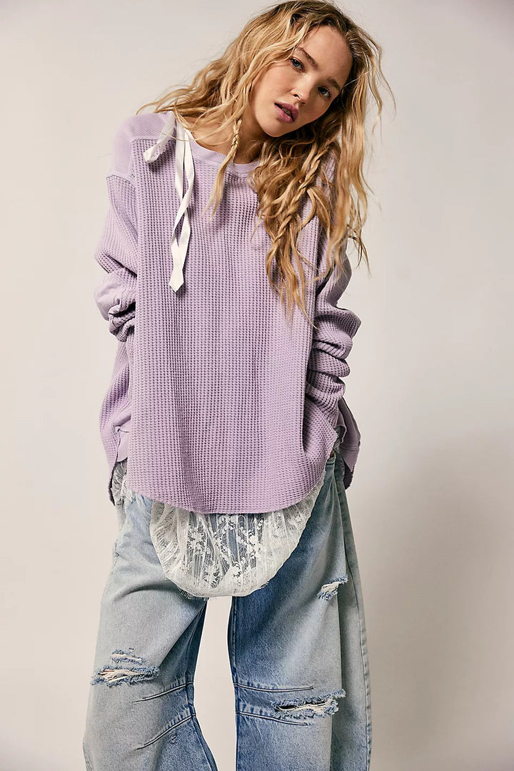 Damen Oversized Waffelstrick-Pullover mit weitem Schnitt und tiefem Raglan – Mavelle