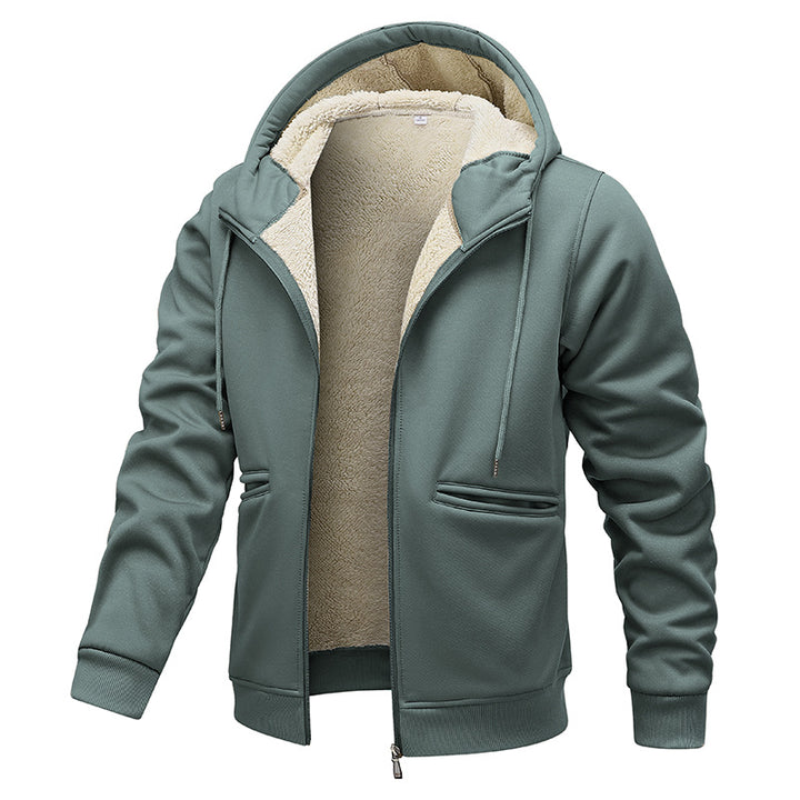 Herren gep padded Hoodie-Jacke im Bomber-Stil mit hochflorigem Teddy-Innenfutter und Taschen mit Handwärmer-Paspel – Brevano