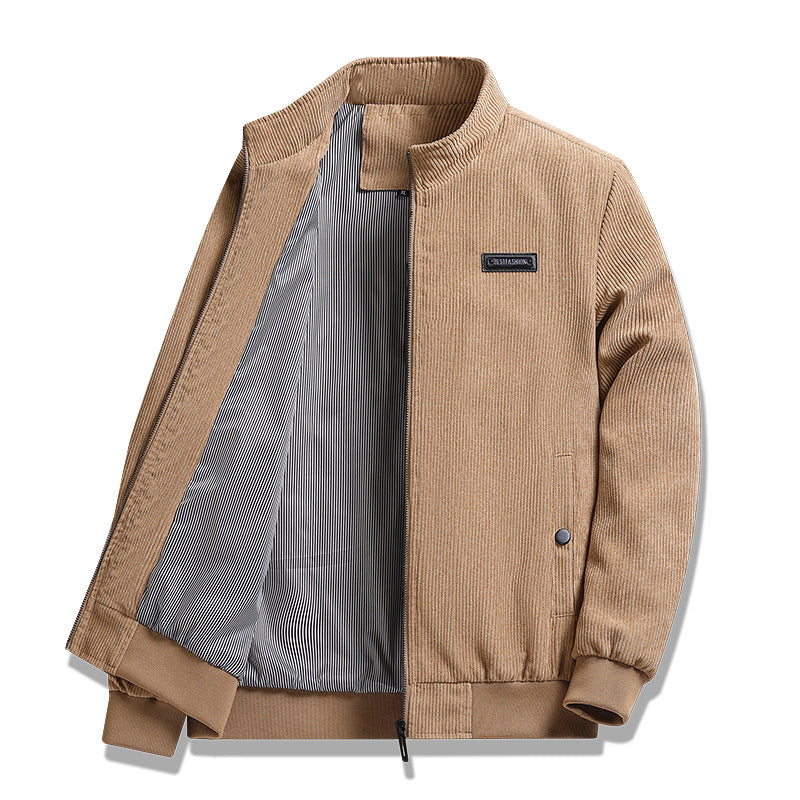 Herren nan feiner Cordblouson mit Stehkragen, gestreiftem Innenfutter und verdeckten Druckknopftaschen Echo Archiv