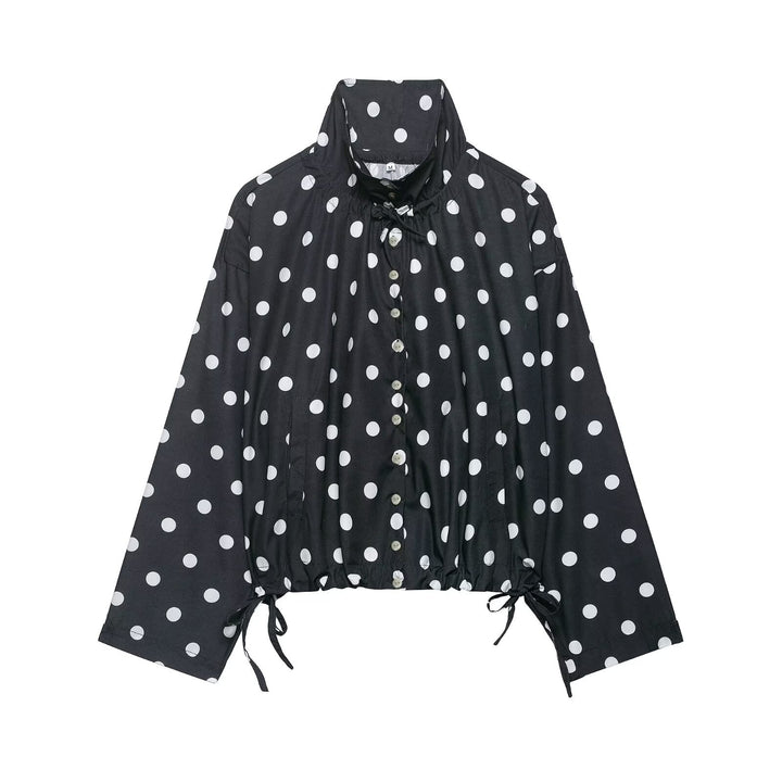 Damen Leichte Oversize-Polka-Dot Windjacke mit Stehkragen, Knopfleiste und Kordelzug Echo Archiv