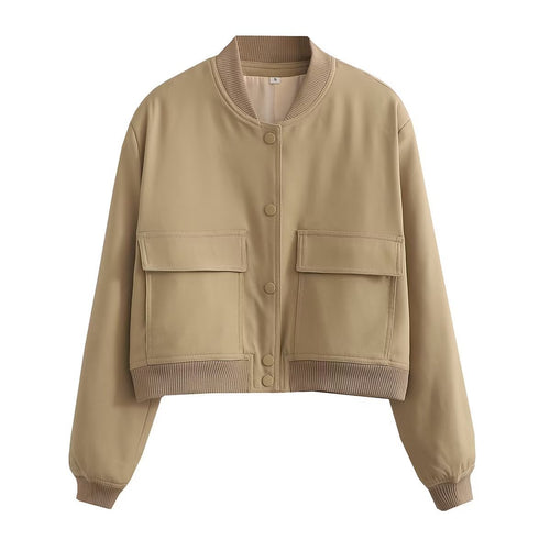 Damen Kurzblouson im Utility‑Stil mit Klappentaschen und Rippbündchen – Célinea
