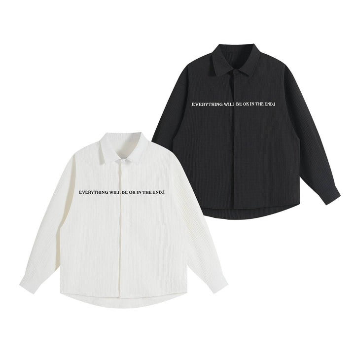 Unisex Oversize Textur-Hemdjacke mit verdeckter Knopfleiste und Statement-Stickerei Echoarchiv