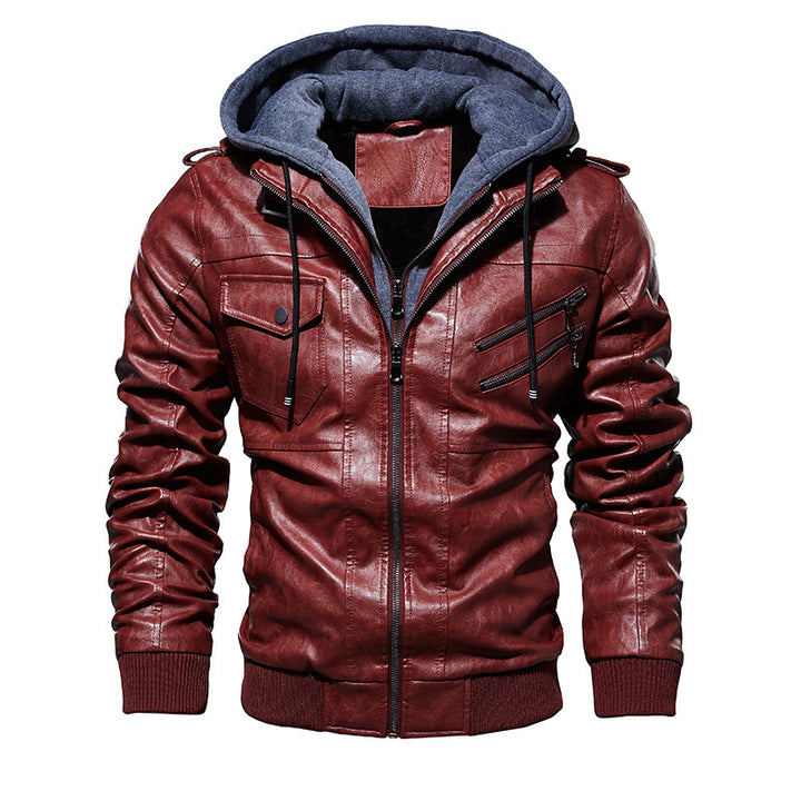 Herren Modische Kunstlederjacke mit abnehmbarer Kapuze Echo Archiv 1788417814