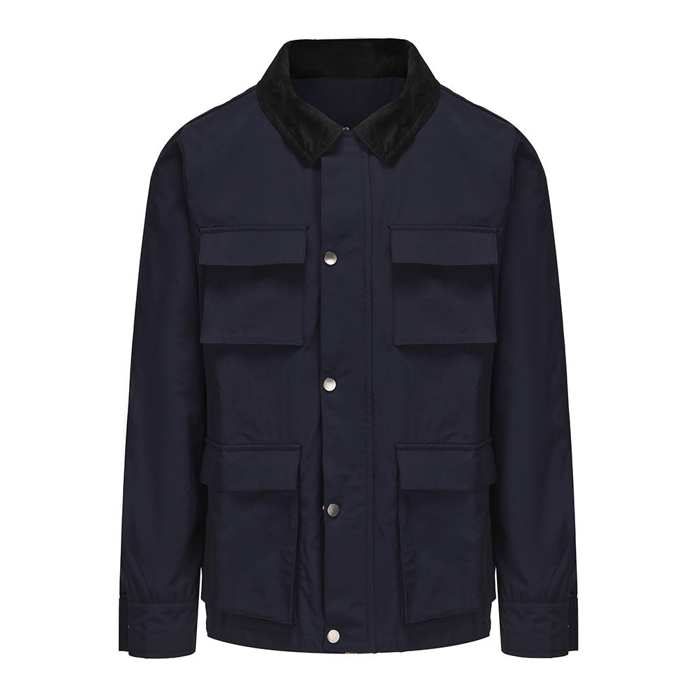 Herren modische Utility-Jacke mit mehreren praktischen Taschen und Kunstfellkragen Echoarchiv