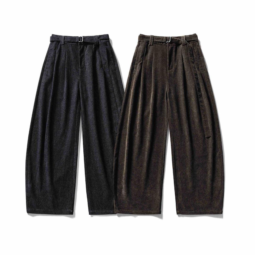Damen Weite Hochtaillierte Bundfaltenhose mit Gürtel Echoarchiv