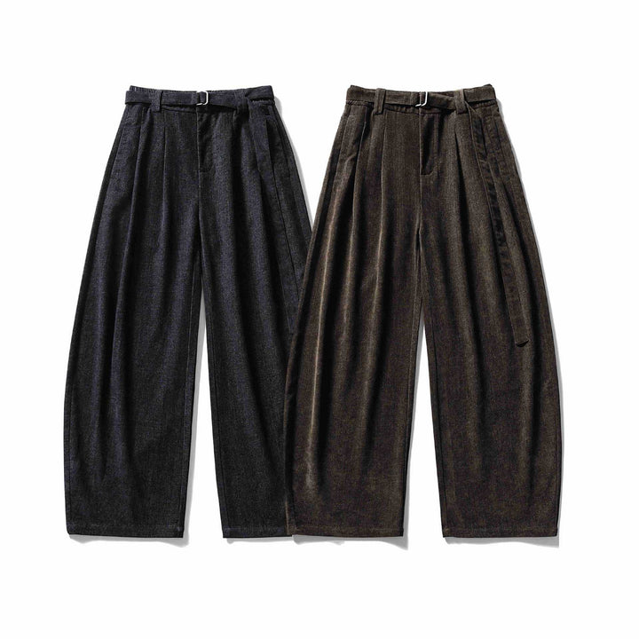 Damen Weite Hochtaillierte Bundfaltenhose mit Gürtel Echoarchiv