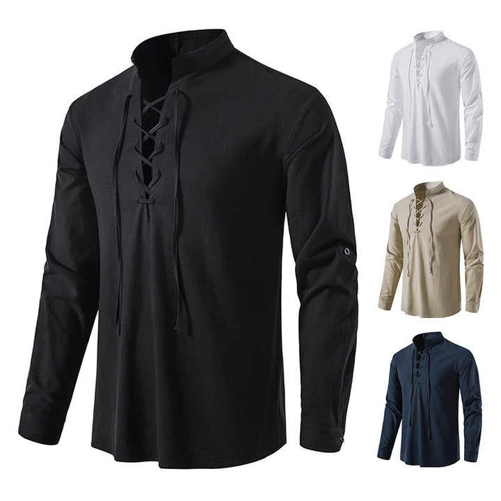 Herren Langarmshirt mit dekorativem Schnürungselement Echoarchiv