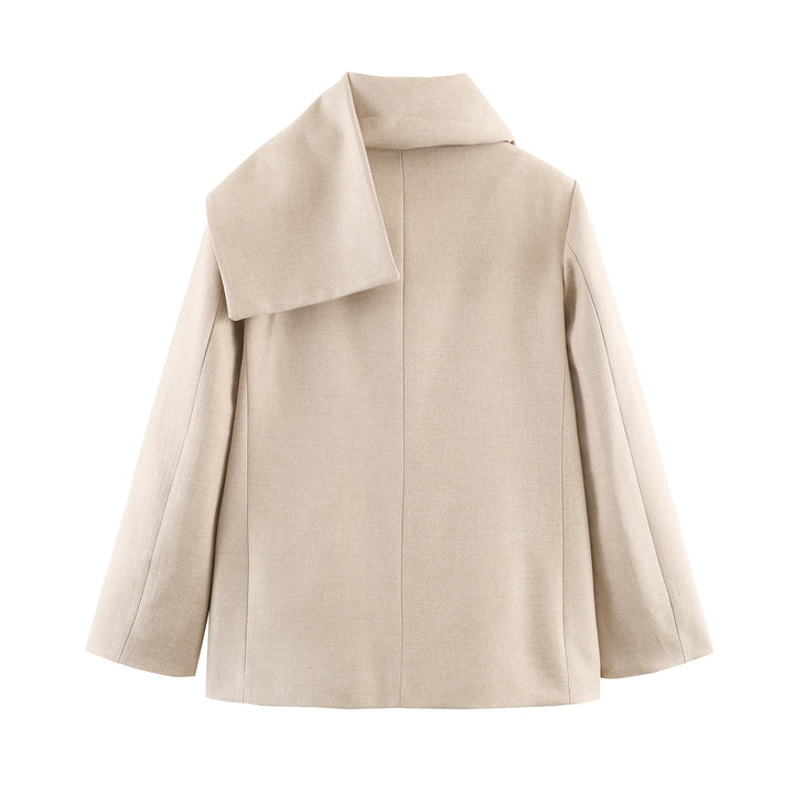 Damen eleganter Wollmix-Mantel mit großem Schalkragen und integriertem Schal – Montévia