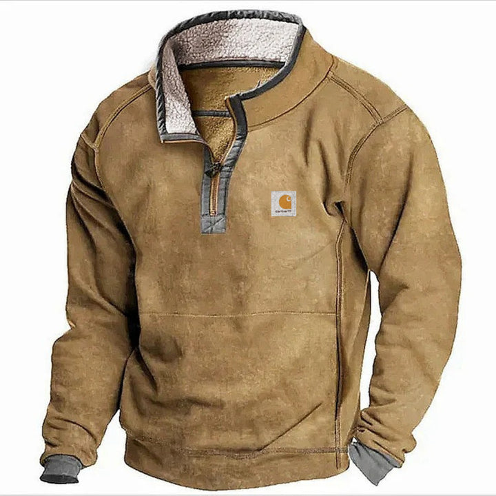 Herren Sherpa-Fleece-Pullover mit Halbzipper und Kontrastbesatz Echoarchiv