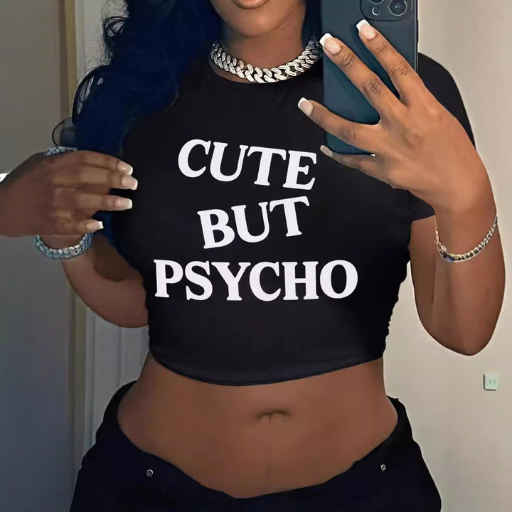 Damen Crop-T-Shirt mit inspirierendem Aufdruck und figurbetontem Schnitt Echo Archiv