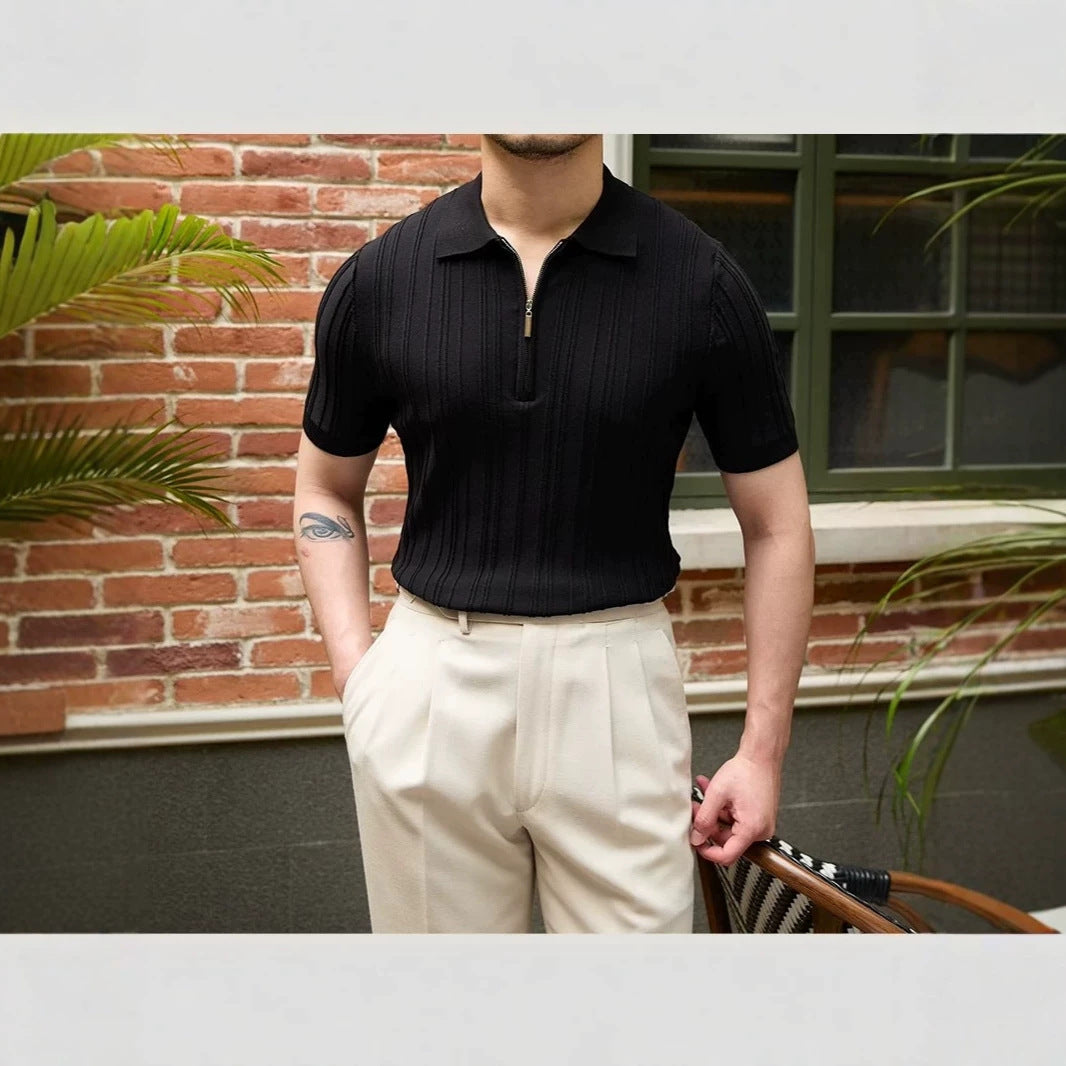 Stylisches kurzärmliges Poloshirt für Männer mit halbem Reißverschluss Echo Archive