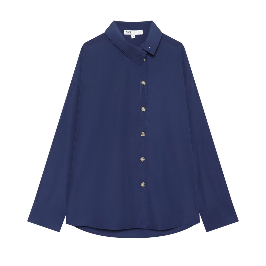 Damen Oversize-Hemdbluse mit durchgehender Knopfleiste und abgerundetem Saum Echo Archiv