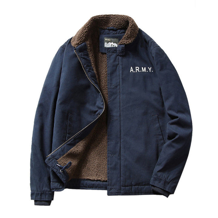 Herren Canvas-Fieldjacke mit Teddykragen, Knopffront und Kordelzug – Taviero