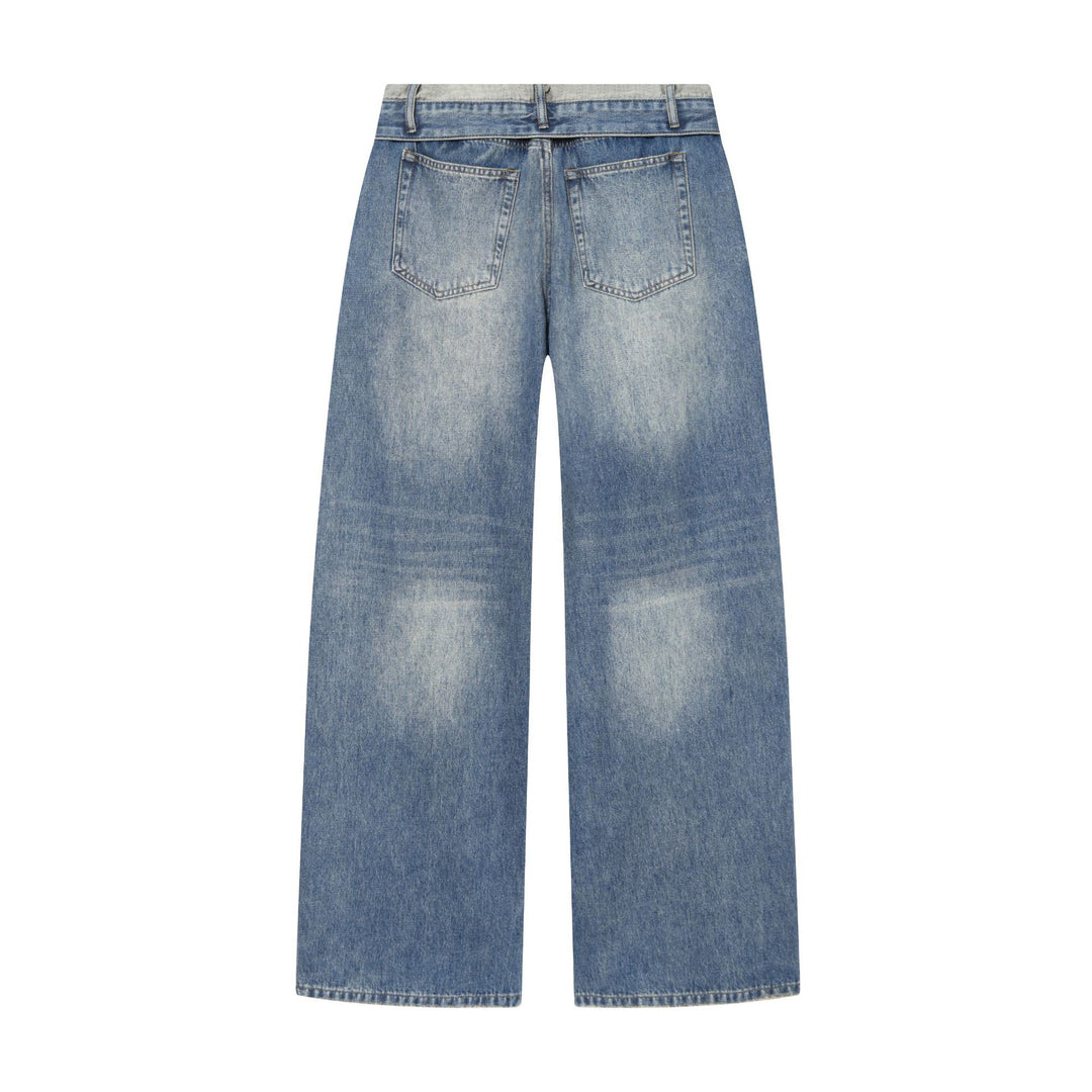 Damen Highwaist Jeans mit weitem Bein, Destroyed‑Details und ausgefranstem Saum – Dénora