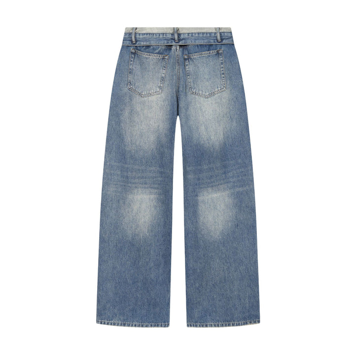 Damen Highwaist Jeans mit weitem Bein, Destroyed‑Details und ausgefranstem Saum – Dénora