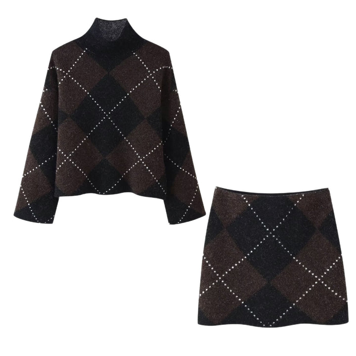 Damen Strick‑Set aus Rollkragen‑Poncho und Minirock mit Argyle‑Muster Echo Archiv