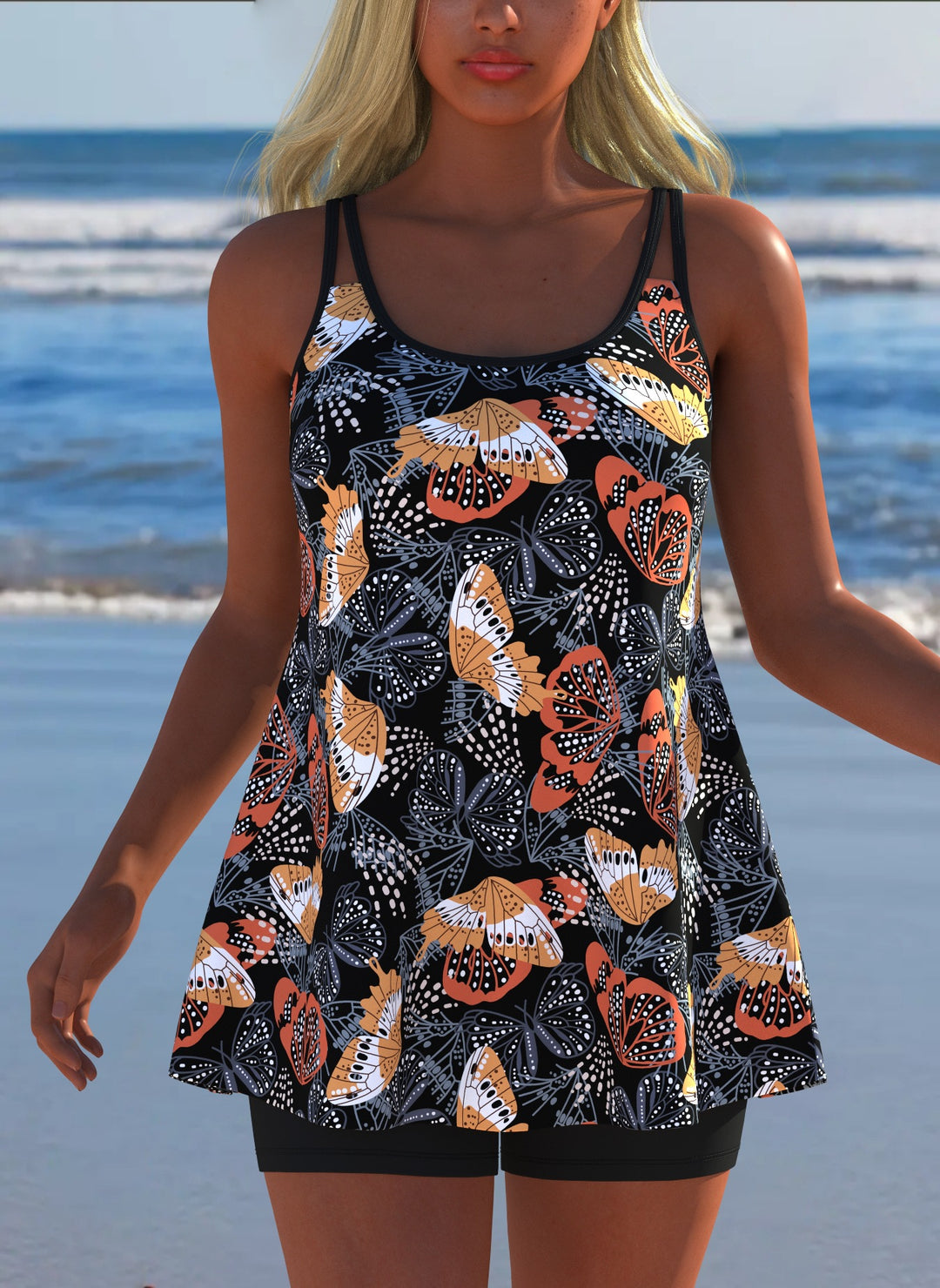 Damen Schwimmanzug in Plissee-Optik mit floralen Mustern und bequemen Shorts Echo Archiv