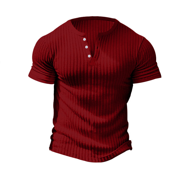 Herren nan eng anliegendes Kurzarm-Henleyshirt mit Rippenstruktur und kurzer Knopfleiste Echo Archiv
