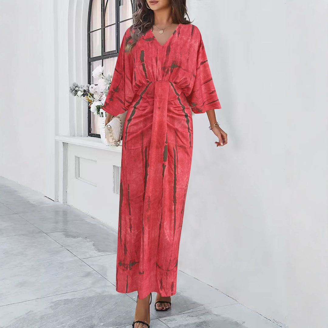 Damen Fließendes Maxikleid mit V‑Ausschnitt, Wickeloptik und dekorativem Taillenband – Valéora