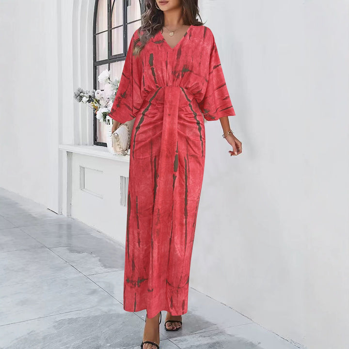 Damen Fließendes Maxikleid mit V‑Ausschnitt, Wickeloptik und dekorativem Taillenband – Valéora