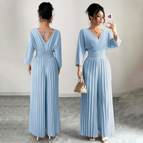 Damen Eleganter Plissee-Jumpsuit mit V-Ausschnitt Echo Archiv