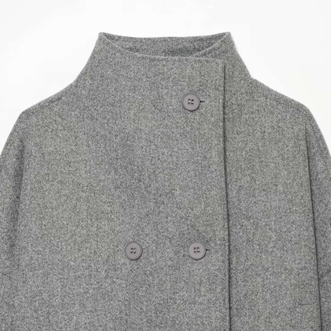Damen Kurzes Cape-Mantel aus Wollmix mit hohem Stehkragen und doppelreihiger Knopfleiste Echoarchiv