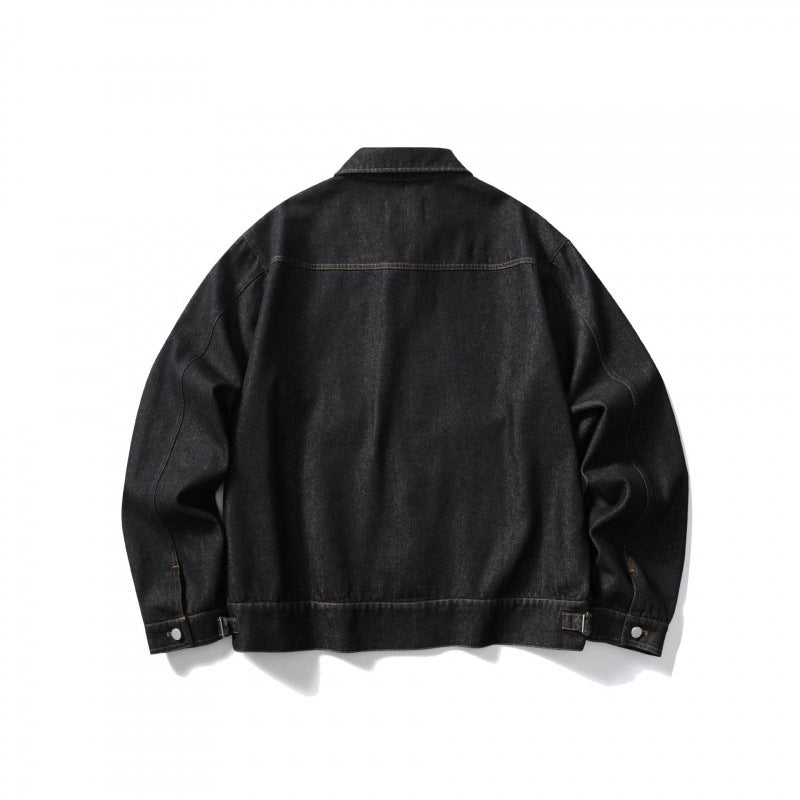 Unisex Kastige Denim-Blousonjacke mit durchgehendem Reißverschluss, Hemdkragen und aufgesetzten Eingrifftaschen Echo Archiv