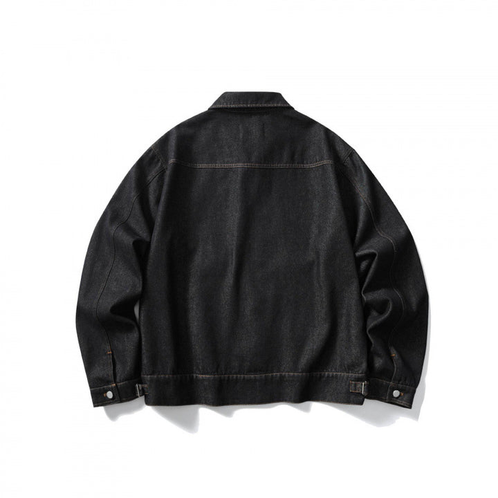 Unisex Kastige Denim-Blousonjacke mit durchgehendem Reißverschluss, Hemdkragen und aufgesetzten Eingrifftaschen Echo Archiv