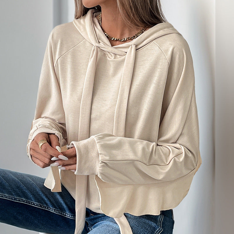 Damen Lässiger Oversize-Hoodie mit Kapuze, langen Kordelbändern und Raglanärmeln Echoarchiv