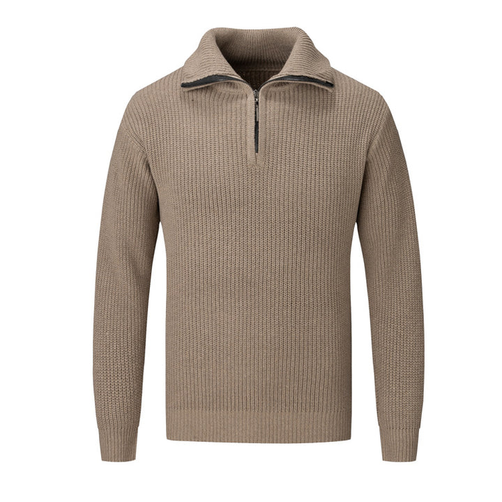 Herren Freizeitpullover mit halbem Reißverschluss und strukturiertem Strickmuster Echoarchiv