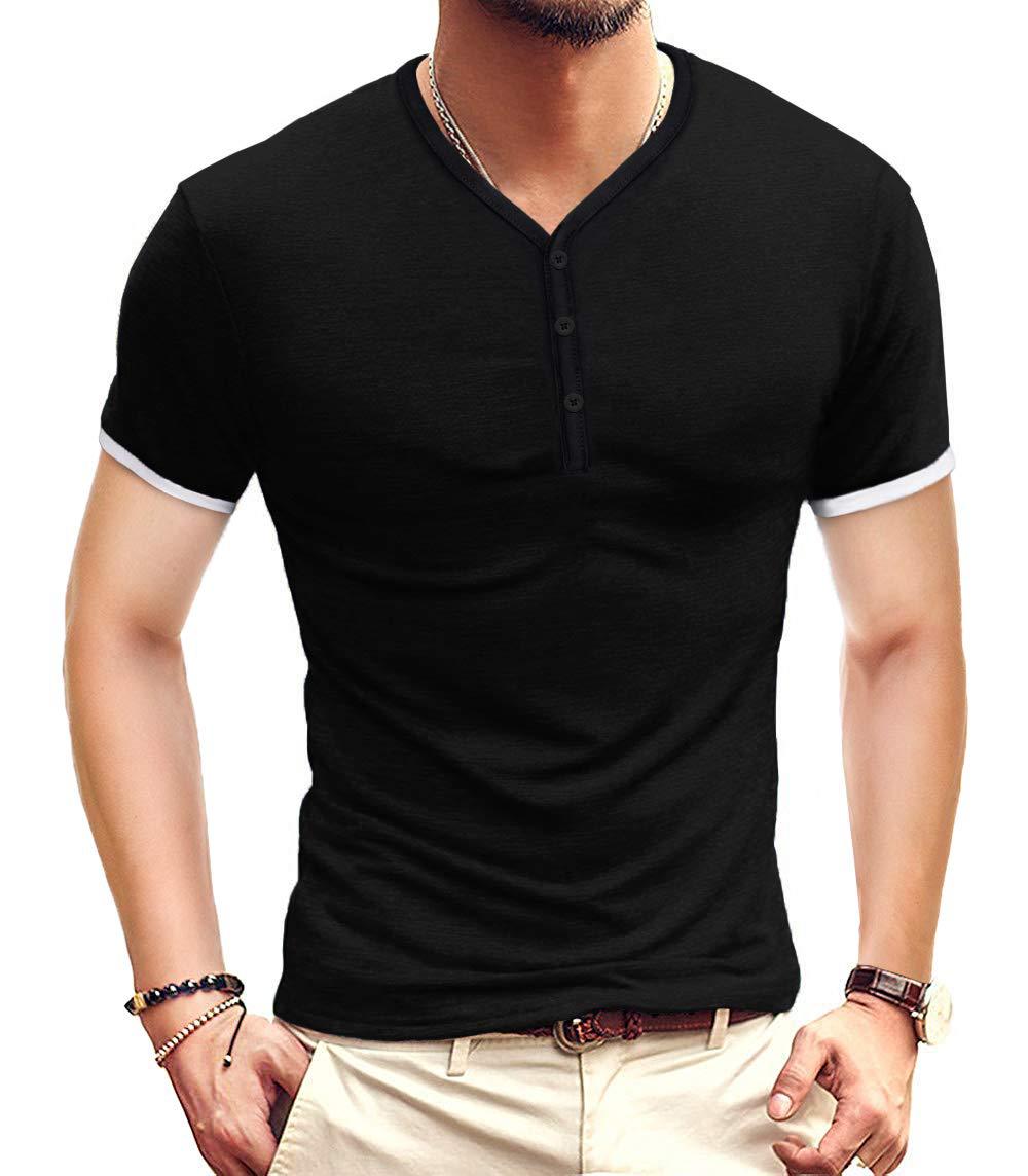 Herren Kurzarm-Henley-Shirt mit kontrastierenden Akzenten Echoarchiv