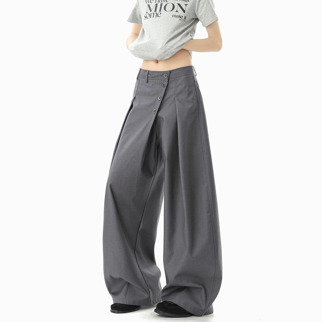 Damen Modische Weitgeschnittene Hose mit Knopfdetails Echoarchiv