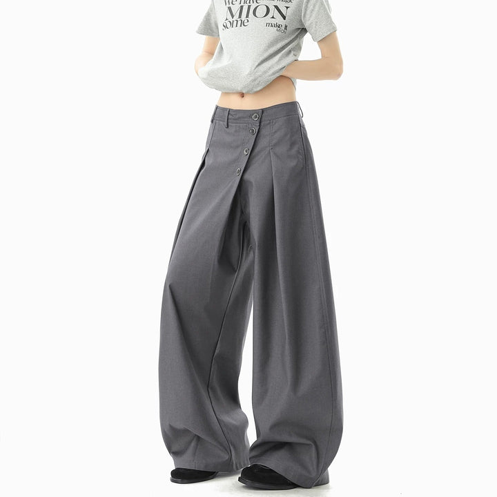Damen Modische Weitgeschnittene Hose mit Knopfdetails Echoarchiv