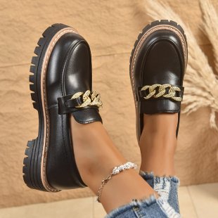 Damen Modische Lack-Loafer mit übergroßer Schleife und grober Profilsohle – Lioré