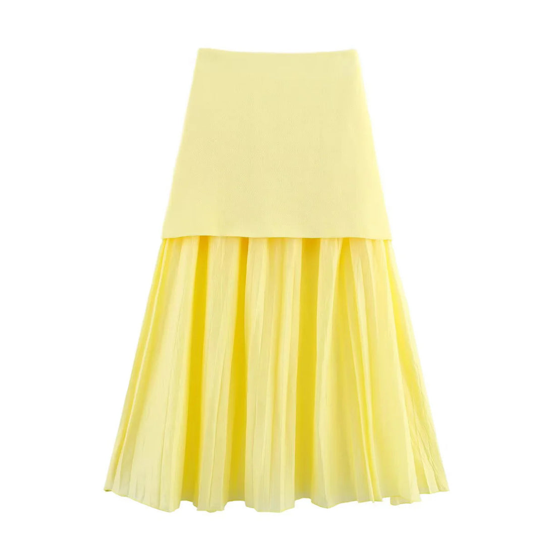 Damen nan zweilagiger Maxi-Rock mit plissiertem Chiffon und hoher Taille Echo Archiv