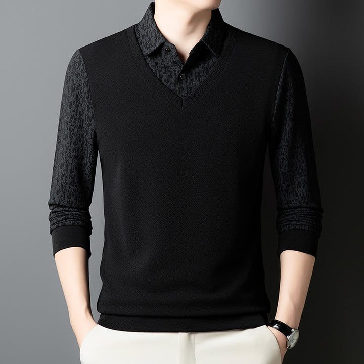 Herren eleganter V-Ausschnitt Pullover mit strukturiertem Ärmel Echoarchiv
