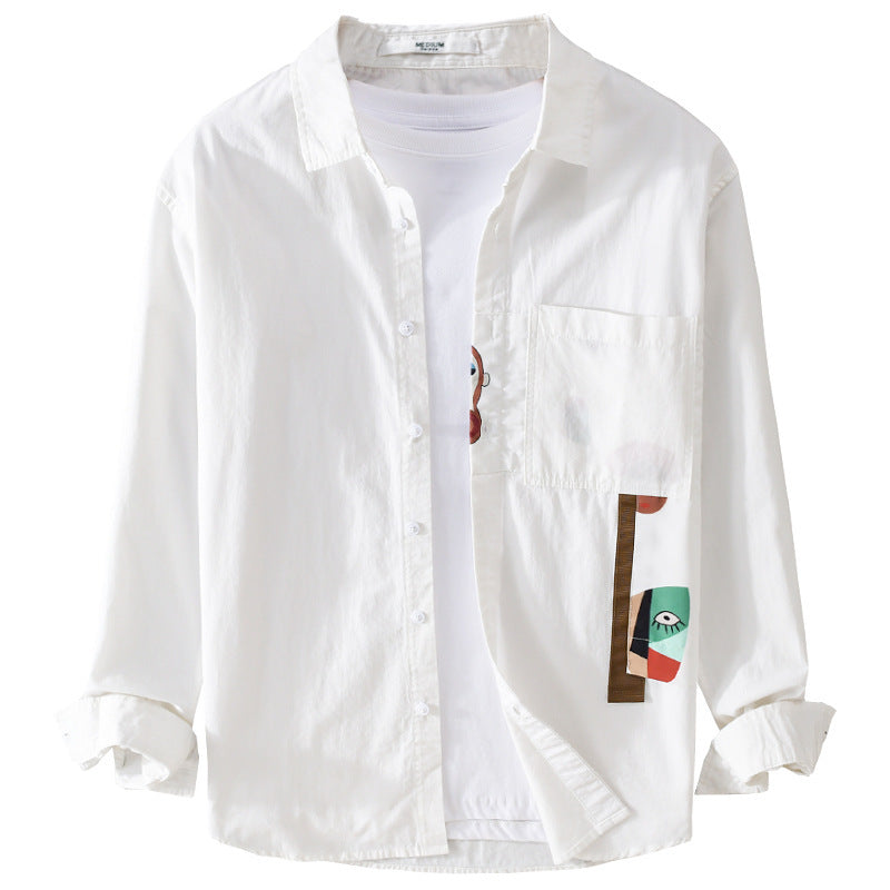 Herren Leichtes Baumwoll-Overshirt mit Brusttasche und abstraktem Grafikpatch Echoarchiv
