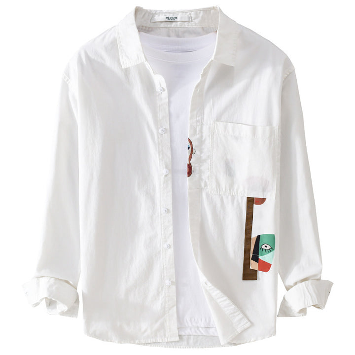 Herren Leichtes Baumwoll-Overshirt mit Brusttasche und abstraktem Grafikpatch Echoarchiv
