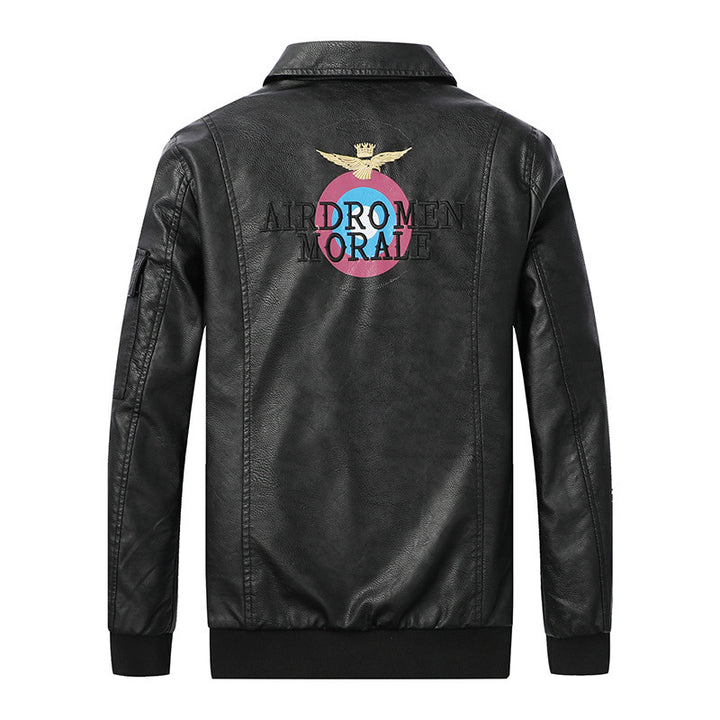 Herren Pilotenjacke aus Kunstleder mit Emblem-Patches, Pattentaschen und Rippbündchen Echo Archiv